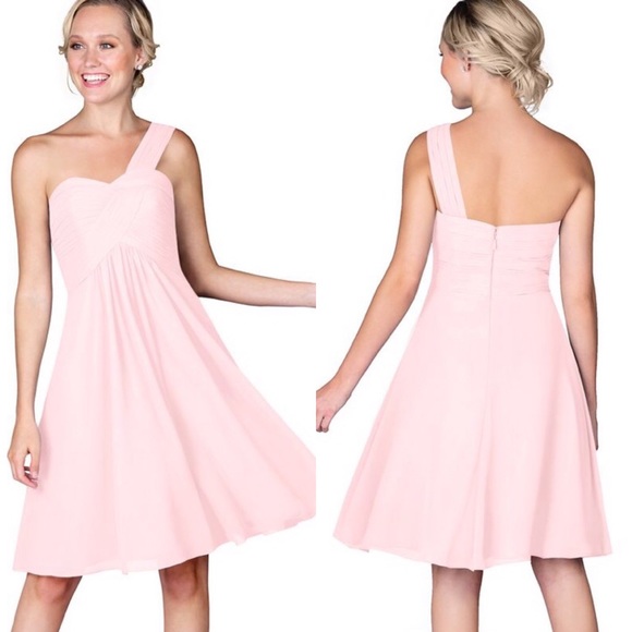 Azazie Dresses & Skirts - Azazie Sariah Bridesmaid Dress Blushing Pink Short Sweetheart Chiffon Sz A0 0 XS